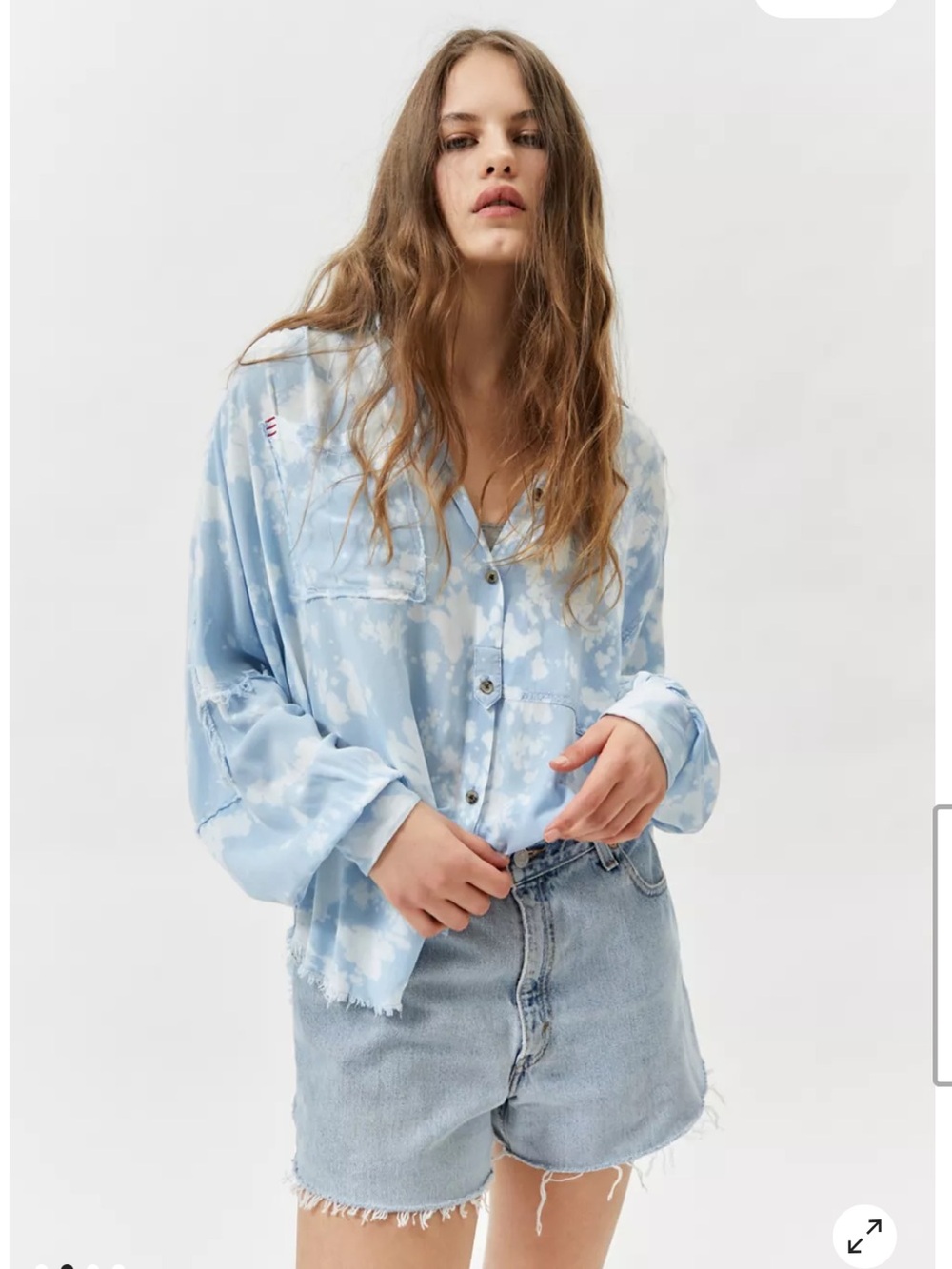 BDG Light Blue Tie-Dye Button Down Shirt